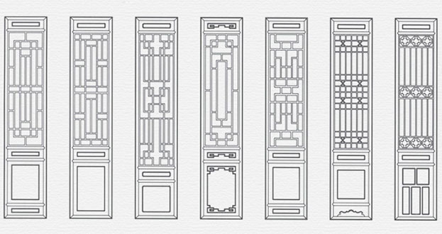 洋浦经济开发区常用中式仿古花窗图案隔断设计图